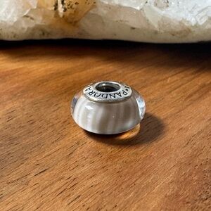 Pandora Authentic Retired Grey Candy Stripes Murano Glass Silver Charm Bead